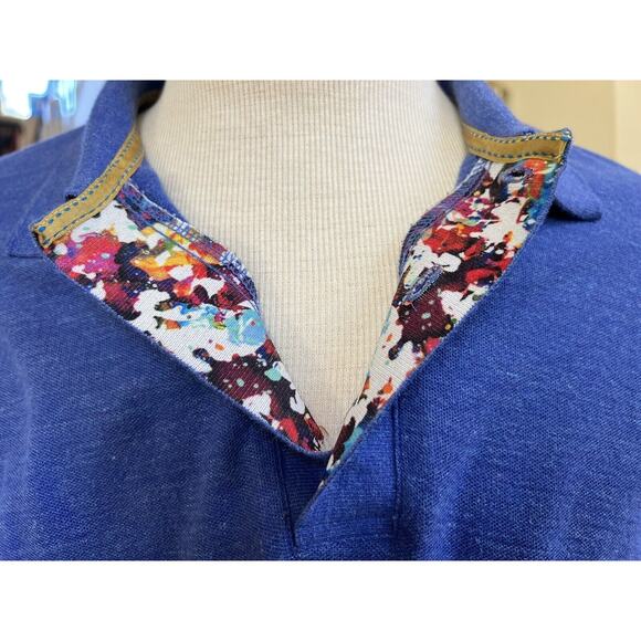 ROBERT GRAHAM Mens Medium Classic Fit Blue Floral Flip Collar Polo Shirt Cotton - Picture 3 of 11